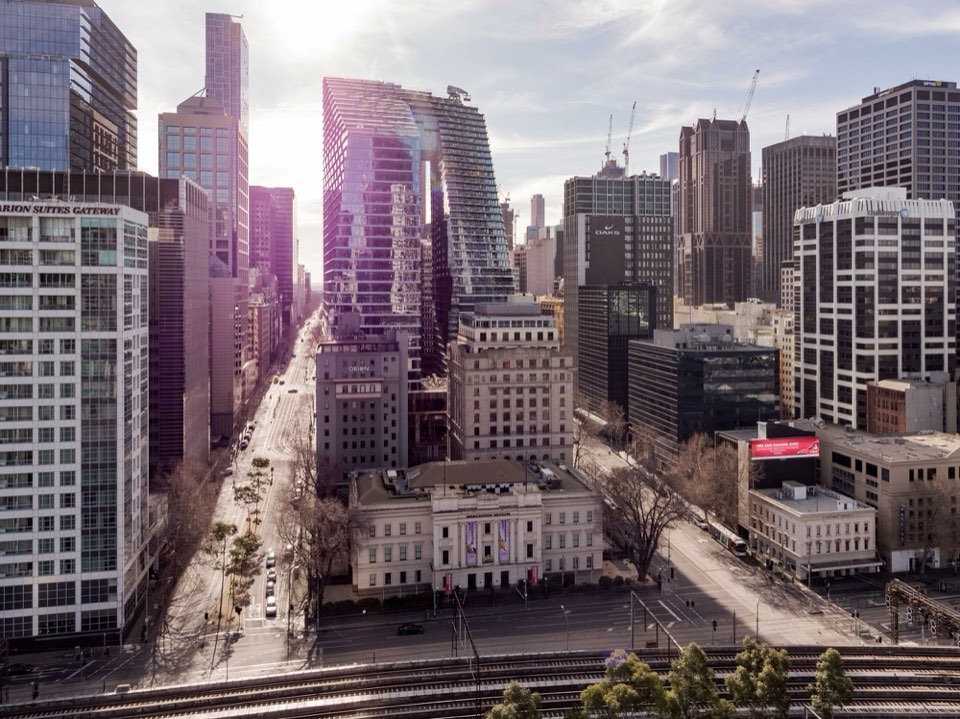 Collins Arch, 447 Collins Street, Melbourne — the twin towers and skybridge