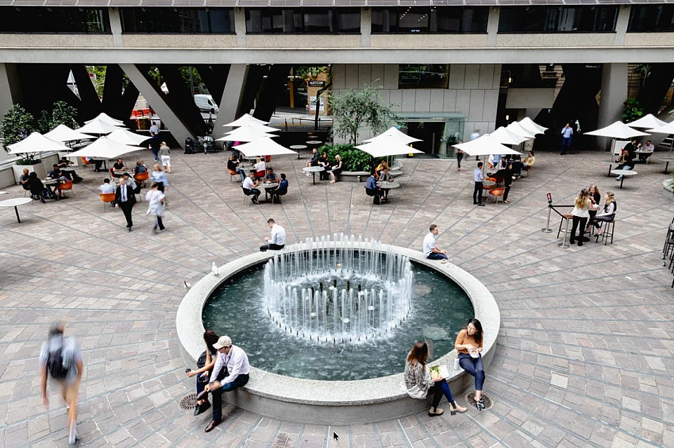 Australia Square, Sydney — the circular fountain in Harry Seidler's open plaza beneath the tower